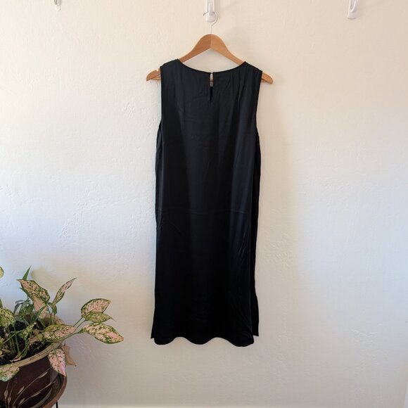 Eileen Fisher Black 100% Silk Shift Dress - Picture 3 of 9
